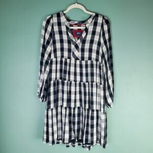 Anthropologie Maeve Amber Plaid Tiered Tunic LS Dress Size Small Black Motif